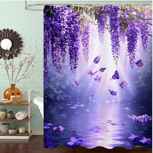 Rideau de douche anti-moisissure violet polyester lavable sans humidité