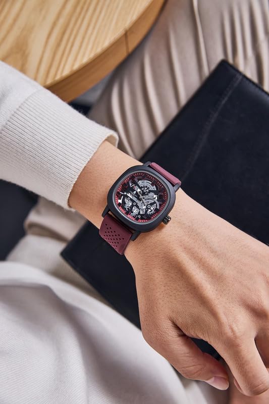 Image of London Fog Strand Collection Skeleton Style Quartz Watch for Men with Cushion Shaped Case, Date Display, Luminous Hands & Baton Hour Markers and Perforated Silicone Strap - LFM10026