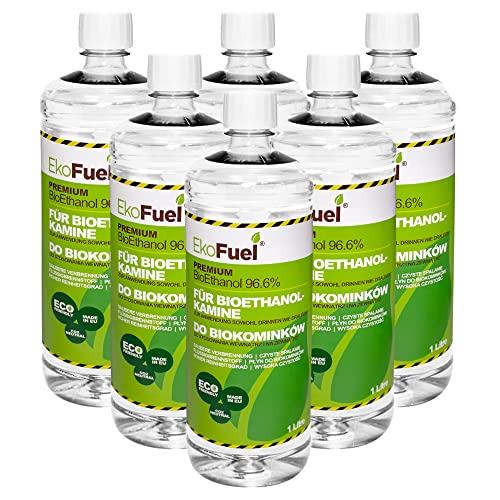 EKOFUEL (6 Liter) Premium BioEthanol 96,6% – Bio Ethanol Brennstoff für Ethanol Kamin, Tischkamin, Kamin Wand, Standkamin | Indoor & Outdoor Bio Ethanol | Bioethanol Kamin | Bio Alkohol
