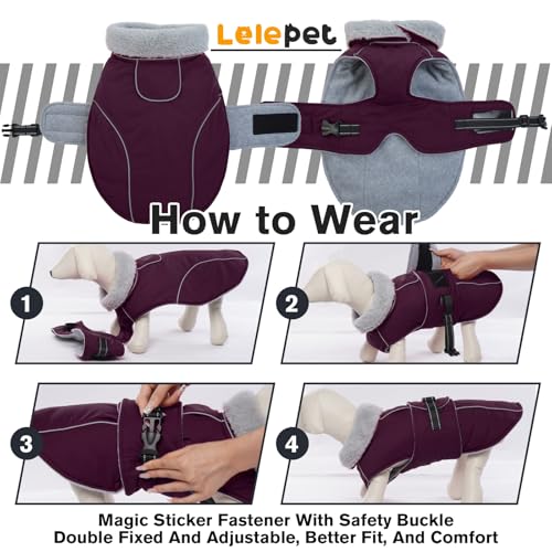 Image of Lelepet Dog Jackets for Medium Dogs Waterproof Dog Coat with Adjustable Fit | Reflective Fleece Vest with Adjustable Buckle Hook & Loop Windproof Cold Weather Coats for Small Medium Large Dogs, Beagle, L
