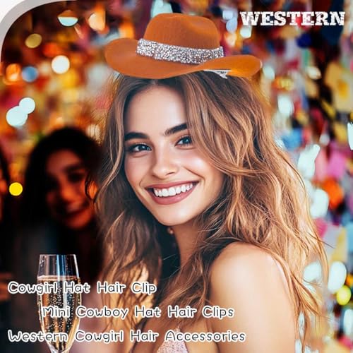 Pinza para cabello mini sombrero vaquero con rhinestones miniatura 3