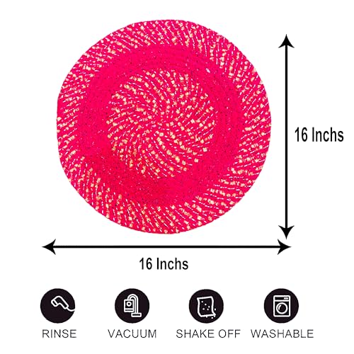 Image of Cotton Round Doormat for Office|Handmade Cotton Doormat | Quick Dry, Washable Door Mat for Home, Bathroom & Bedroom (41x41 CM)(Pink)