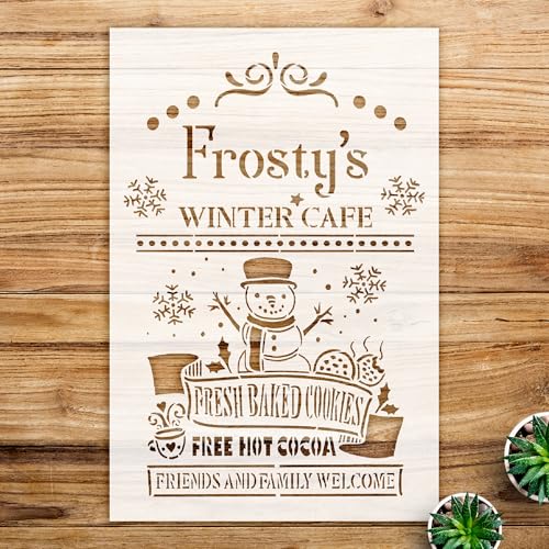 Winter Cafe Stencil Pattern for Home and Kitchen Decor, Reusable Mylar Template for hot Cocoa and Coffee bar Projects - Size A1 (22.1