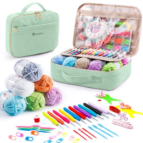 MYBAGZING Crochet Kit for Beginners with Yarn Storage Bag, 10pcs Crochet Hooks 2.0-6.0 mm, 10 Skeins Yarn for Crocheting, Knitting Accessories, 58pc Crochet Starter Kit for Adults