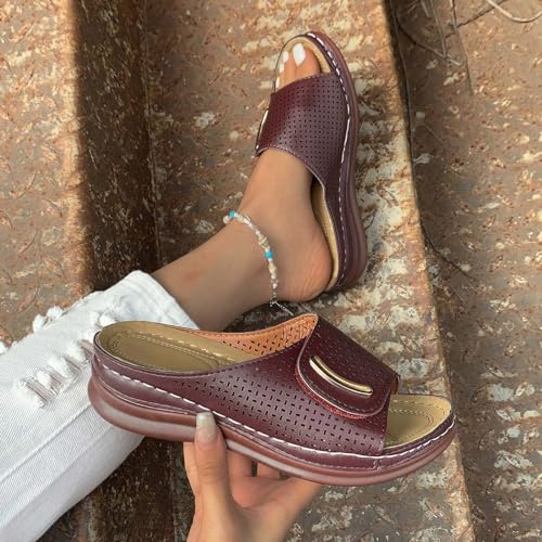 Womens Hollow Out Orthopedic Slippers Summer Casual Peep Toe Sandals Comfy Slip On Wedge Slippers Walking Shoes3