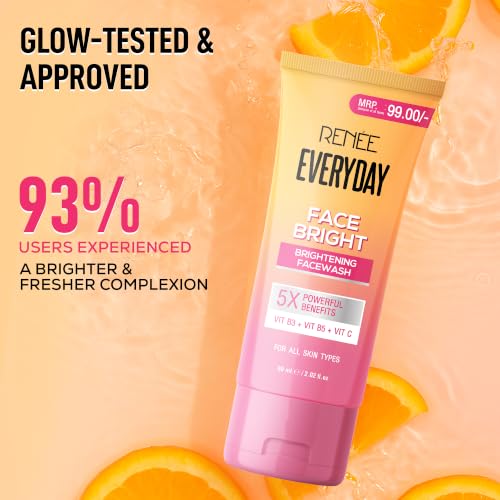 Image of RENEE Everyday Face Bright Gentle Face Wash For Fresh, Clean Skin | Hydrates, Brightens Skin, Reduces Oil | With Vitamin B3, B5, and C | Facewash for Women & Men of All Skin Types | 60 Ml