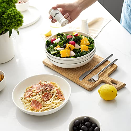 Dowan Pasta Bowls 32Oz, Large Salad Bowls, White Pasta Bowl Set Of 6, Porcelain Serving Bowls Plates, 8.5 Inch Wide Shallow Plates, For Bread Meal Prep Bowls #TOP6