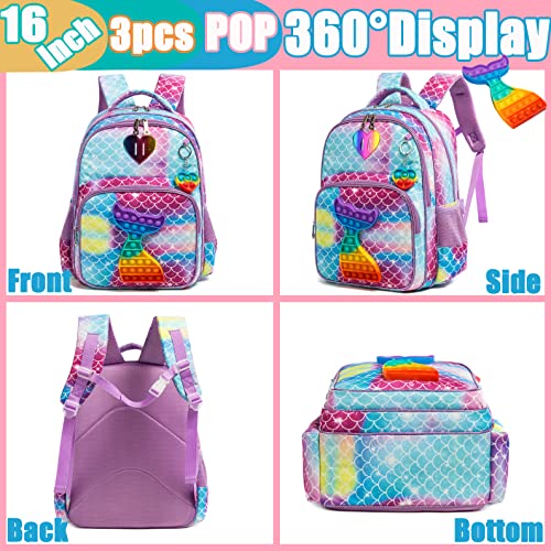 Meetbelify Mermaid Backpack For Girls Backpacks For Elementary Preschool Student With Lunch Box Pencil Case 3 In 1 Bookbag For Girls For School #TOP4
