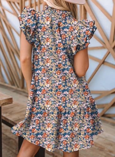 Image of Dokotoo Womens Summer Dresses 2026 V-Neck Drawstring Ruffle Cap Short Sleeve Side Pockets Mini Dress Sundress