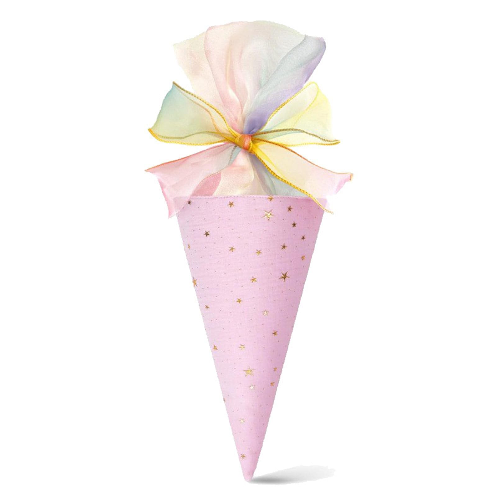 Treat Bag in Ice Cream Cone Shape with Fabric Body, Ribbon Top and Ready Fill Use for Small Candy Treat Packs Cone Bag Fabric Party Pouch Candy Holder Ribbon Top Classroom Giveaway Back to School