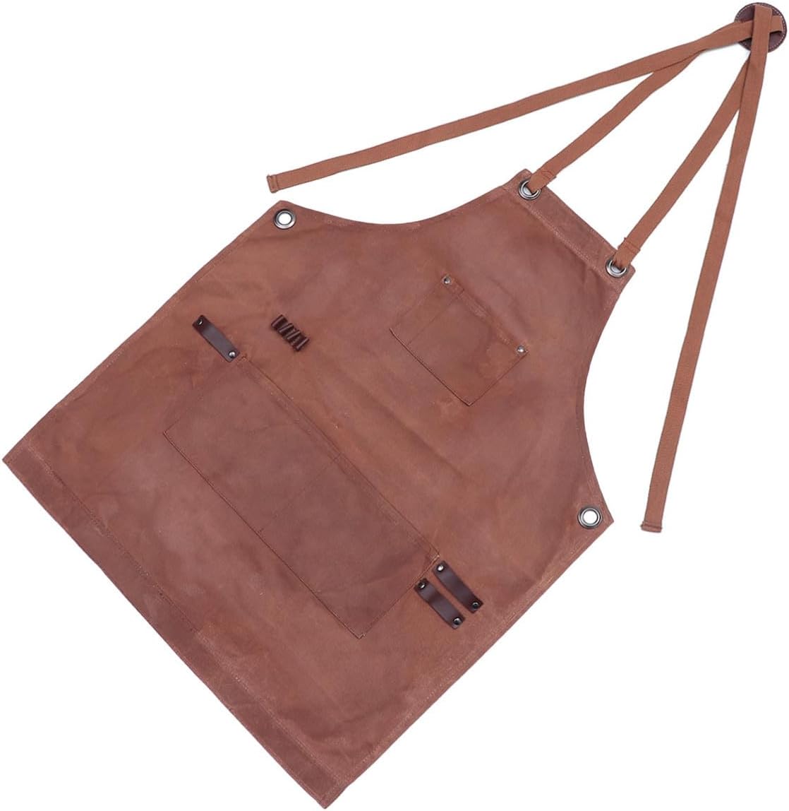 Waxed Canvas Woodworking Shop Apron with Reinforced Pockets Cross-back Straps Water Resistant Carpenter Utility Apron for Men and Women Craftsmen Gardeners