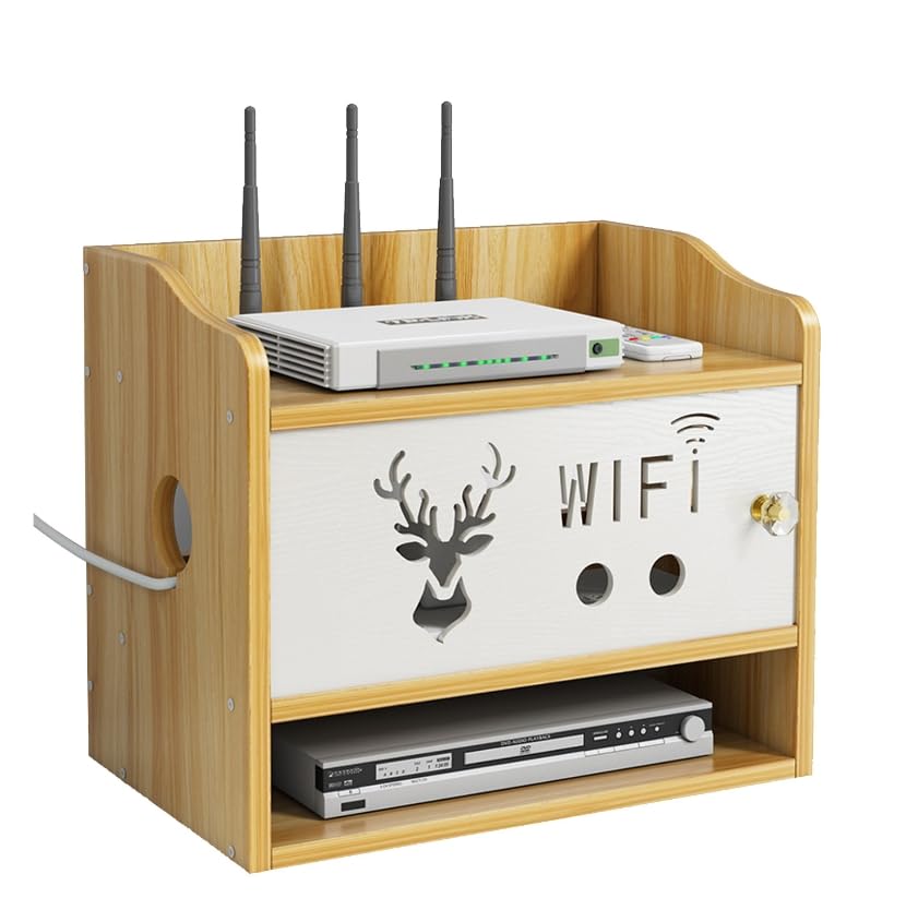 Wireless Router Wifi Box,Meuble Tv éTagèRes Murales De Grande Capacité Wifi BoîTe De Rangement,Bois Tablette Murale Hanging Plug-Board Support BoîTe De Rangement Organisateur,Cache Box Internet