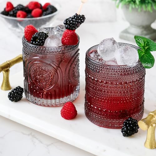 Image of Kate Aspen Hobnail Beaded Drinking Glasses Vintage Glassware Set | Cocktail Glass Set, Juice Glass, Water Cups | Makes A Great Hostess Gift, Gift for Newlyweds (Smoke Grey)