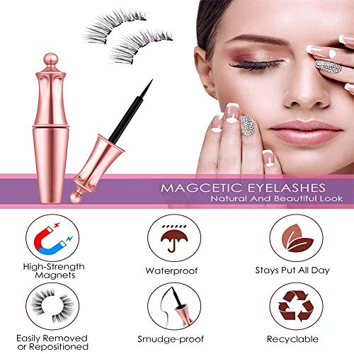 Kit de cílios magnéticos e delineador, kit de cílios magnéticos 3D atualizado com 5 pares de cílios