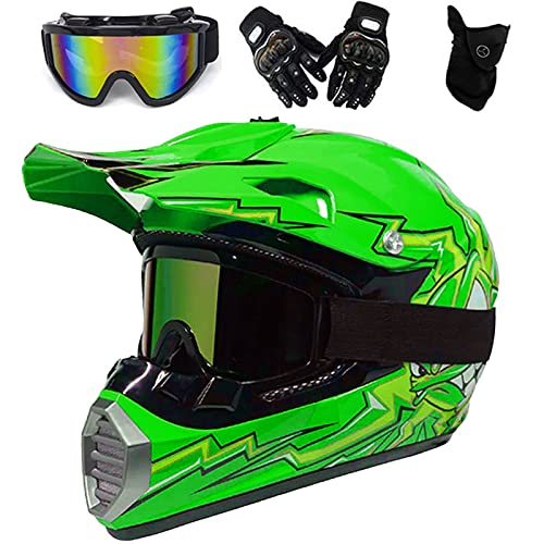 VOMI Casque Motocross Homme Noir Vert avec Goggle (4 Pcs), Casque Cross Adulte Enfant Casque Enduro VTT Casque BMX Integral pour Velo Moto Quad ATV Scooter,XL Cover