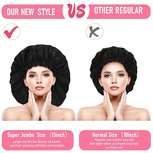 4 Pieces Jumbo Shower Caps Extra Large Shower Caps Long Dreadlock Caps Huge Braid Bonnets Waterproof Big Bath Hats Oversize Bath Caps For Women Girls (Black, Blue, Pink, Purple,Blank Pattern) #TOP2