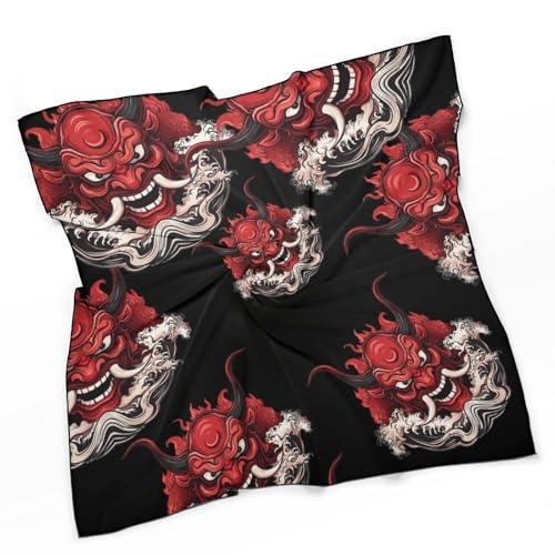 Generic Japanese Wave Demon Red Samurai Oni Mask Head Scarf Square Bandana Neck Scarfs Hair Wrap Scarves for Women Men, 0ne size3