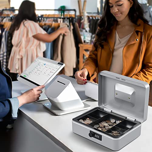 Image of KYODOLED Large Cash Box with Combination Lock,Safe Metal Box for Money, Storage Lock Box with Money Tray,9.84 inchx 7 inchx 3.54 inch Lightgrey Large