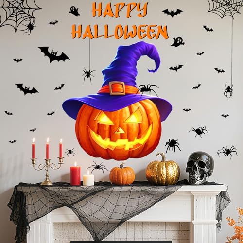 Vinilo decorativo Halloween grande con calabaza y murciélago