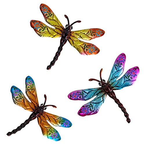 Yardancer Metal Dragonfly Wall Art Decor 3 Pack For Kitchen Living Room Bedroom Indoor Outdoor Decoration, Wall Sculpture Art #TOP7