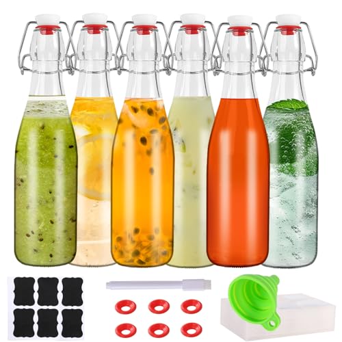 6 Pack 12 oz swing top glass bottles,flip top glass bottles 12 oz with airtight lids for Home Brewing,2nd Fermentation,Kombucha,Kefir,Vanilla Extract,Juice,Tea,Beverages,Soda,Oils,Vinegar,Limoncello