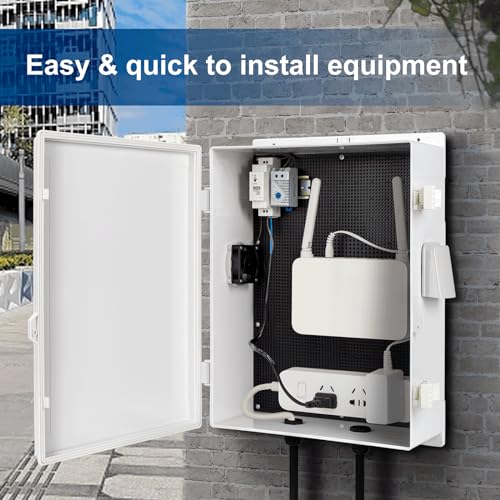 Image of Namunanee Outdoor Electrical Box with Thermostat and Fan, ABS Water Resistant Enclosure with Internal Mounting Panel & Hinged Cover, 18.1 inch H* 12.6 inch L* 6.3 inch W, Plug & Play.