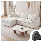 Amsleekey 108' Cloud Sectional Couches, with 1 Extra Washable Cover, L Shaped 25.6' Deep Seat Couch with Ottoman, Oversized Comfy Living Room Sofa, DIY Color Refresh (White Sofa + Gray Cover Set)