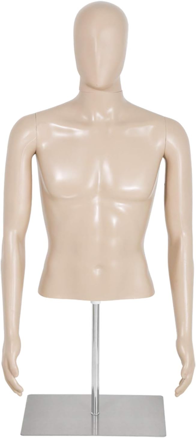 Male Mannequin Torso Dress Form Sewing Manikin 42-59 Inch Height Adjustable Dress Model Mannequin Display Head Dress Mannequin Clothing Form Metal Base Stand