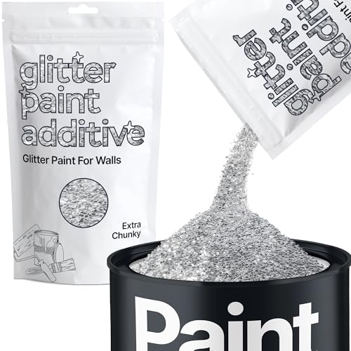 Silver Glitter Paint Additive Extra Chunky 100g for Adding Sparkle to Paints & Varnish | Paint Walls Sparkly Add to Emulsion, Acrylic or Lacquer Indoor | Hemway