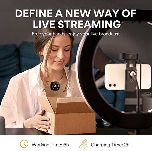 Image of MAONO WM820 Wireless Collar Mic for YouTubers Vlog, Video Recording, Interview. Compact Microphone with 6H Battery, 50m /164ft Transmission, Mic Gain, Mute, Monitoring for Camera, Mobile (3.5mm, Black)