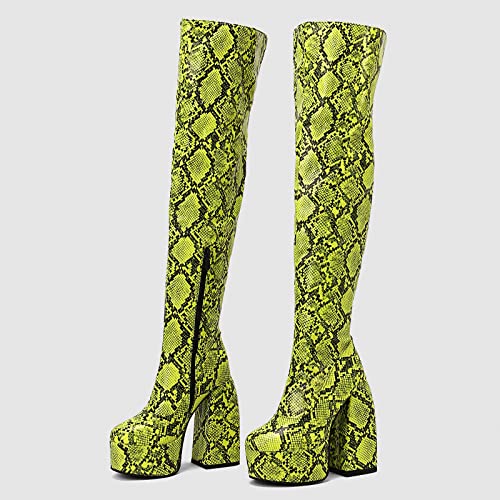 Gicoiz Women Over The Knee Round Toe Snakeskin Boots2