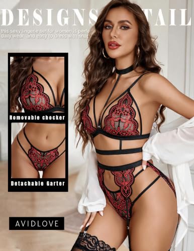 Image of Avidlove Lingerie Sets For Women Lace Bra And Panty With Garter & Choker