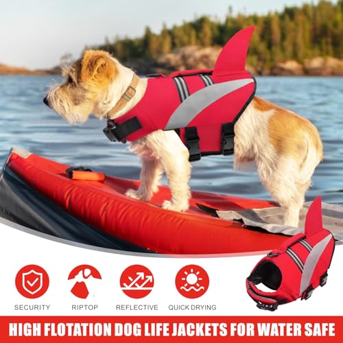 Oslueidy Rettungsweste für Hunde und Haie, hoher Auftrieb, Schwimmweste, Sicherheitsweste für Haustiere, Schwimmboot (Rot, M)