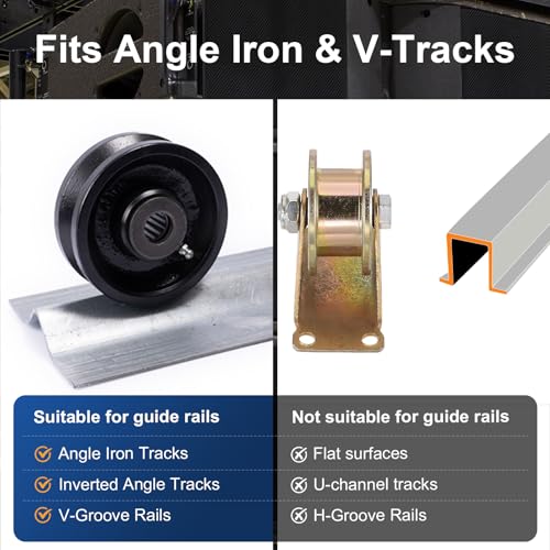 Image of 8 Inch V-Groove Steel Wheel, 7 /8 inch Wide 90 Groove Fits 1 inch Angle Iron Track, Heavy Duty Industrial Track Wheel with Relief Groove, High Load Capacity(2 Pack)