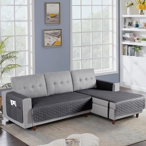 Image of TAOCOCO Sectional Couch Covers 100% Waterproof L Shaped Sofa Covers for Right Hand Facing Chaise Lounge, 2 Pieces Couch Cover L Shape Furniture Protector Slipcover for Pets Kids, Small /Charcoal Gray