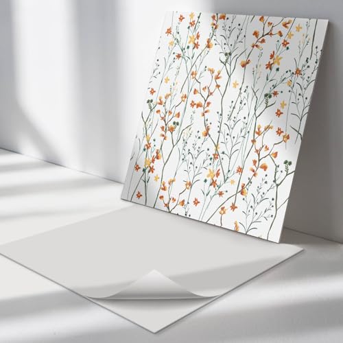 Azulejos Vinílicos Moderno 30x30 cm Antischizzo Revestimiento del Suelo Fácil de Limpiar 9 Piezas Sostenible Decoración Protección Contra Daños Vinilo - Motivo floral sobre fondo de pantalla.