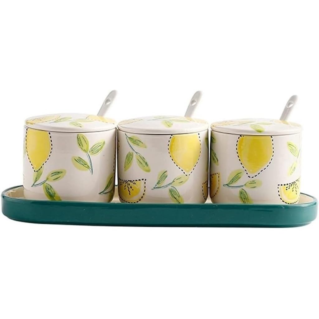AZHKJKZH Seasoning Box Set Condiment Container Set Ceramic Sugar Bowl Kitchen Spice Jar Salt Spices Seasonings Salt Sugar Jar(B)