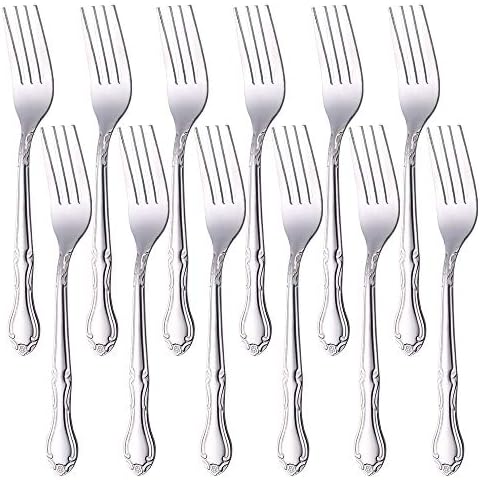 Dinner Fork Salad Dessert Forks Rose Pattern 12 Pieces, BUY&USE Silver Stainless Steel 7.3-Inch Flatware Cover