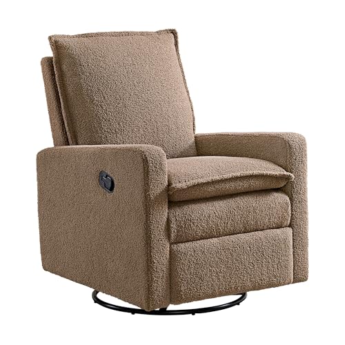 Image of Oxford Baby Uptown Upholstered Glider Recliner Rocking Chair 360 Swivel for Nursery and Living Room - Teddy Brown