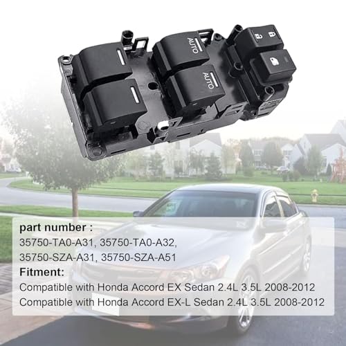 Image of SecosAutoparts Driver Side Master Power Window Switch with Double Auto Button Compatible with Honda Accord EX EX-L Sedan 2.4L 3.5L 2008 2009 2010 2011 2012# 35750-TA0-A31 35750-TA0-A32