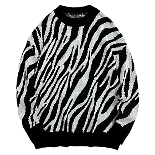 Men Hip Hop Streetwear Vintage Zebra Sweaters Loose Pullover Knit Couples Knitted Sweater2