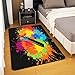 Erosebridal Cricket Area Rug 5x7 Colorful Graffiti Rug for Bedroom Living Room Sports Theme Carpet Decor Black Cricket Ball Silhouette Indoor Floor Mat Non Slip