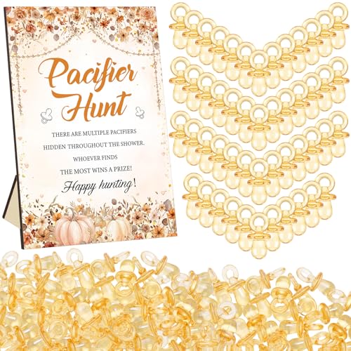 Image of Thyle 51 Pcs Wildflower Fall Little Pumpkin Pacifier Hunt Baby Shower Games Falling in Love for Baby Game Decoration Include Hunt Sign and Acrylic Pacifiers Gift Sets for Gender Reveal Party Decor