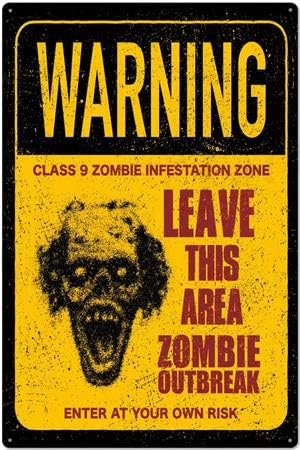 Miniatura 5 de Pósteres de hojalata retro con temática de zombie, decoración de Halloween, 12 x 8 pulgadas (paquete de 5)