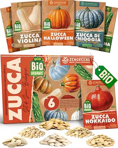 ZenGreens® - Set di Semi di Zucca bio (6 pezzi) - 6 Semi di Zucca per Coltivazione Facile in Giardino, Balcone o Serra - Semi da Piantare - Sementi