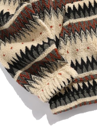 Image of ZAFUL Men 1 /4 Zipper Ethnic Aztec Fleece Unisex Winter Sweatshirt Tops 2026 | Funnel Neck Fluffy Polar Fleece Faux Sherpa Soft Thermal Pullover Kangaroo Pocket Jacket Hoodie Tops