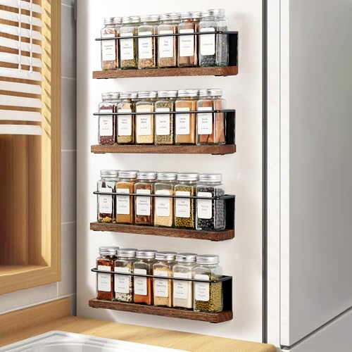 KitHero 4 Pack Strong Magnetic Spice Rack Organizer for Refrigerator