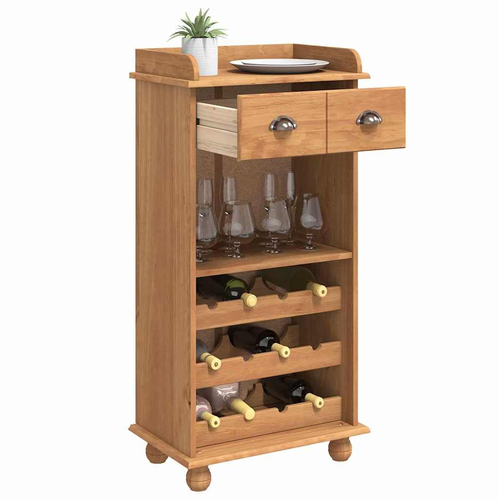 Scaffale per vino in legno di pino massiccio, 57 x 37 x 114 cm, con cassetti e scomparti, design tradizionale per cucina, robusto contenitore per vino con venature naturali