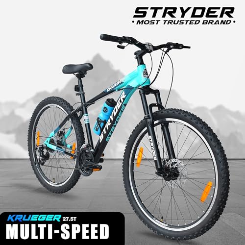 Image of Stryder 27.5T Krueger Mountain Cycle for Men & Women with Front Suspension and Dual Disc Brake | Multi- Speed Cycle - Ideal for 12+ Years (Frame: 18 Inches) (Black::Teal Green)