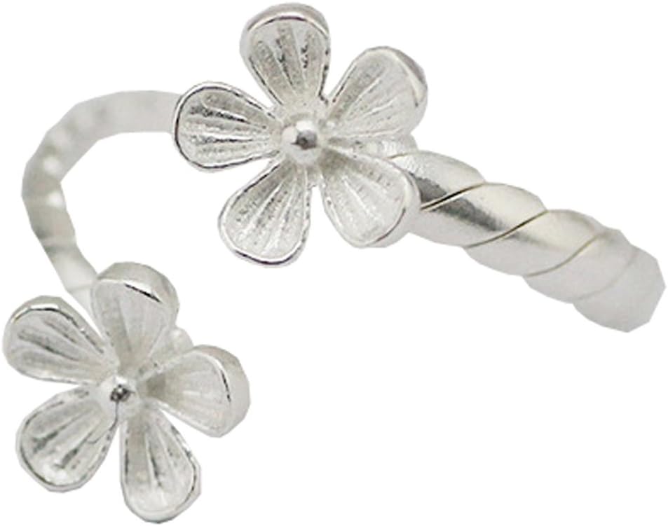 Pink Universe Double Floral Ring Adjustable Silver